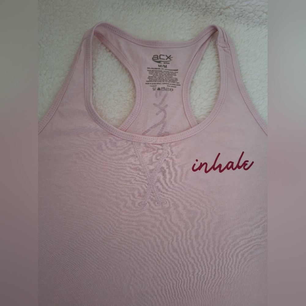 3/$20 ACX Active Light Pink Racerback Tank with Inhale Exhale Script - Picture 2 of 6